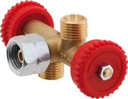 6970600 - GOK Gas Abzweigventil mit 2 Abgängen 1/4 Zoll Linksgewinde