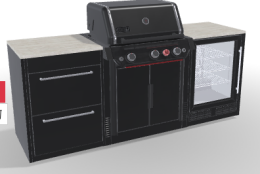 BBQKitchen_Set2 - BBQ Kitchen Set mit Genesis E-330 Stealth + 2 Module und K&uuml;hlschrank